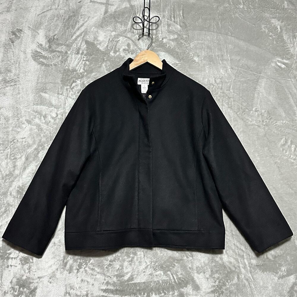 Vintage Pendleton Virgin Wool Bomber Jacket Womens Size L Black‎ Oversized Boxy